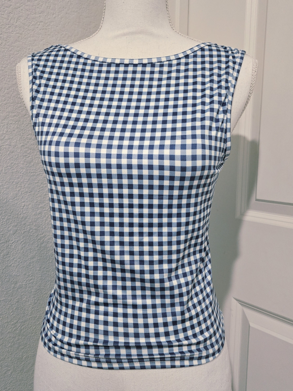 Women’s Navy & White Gingham Sleeveless Tank Top